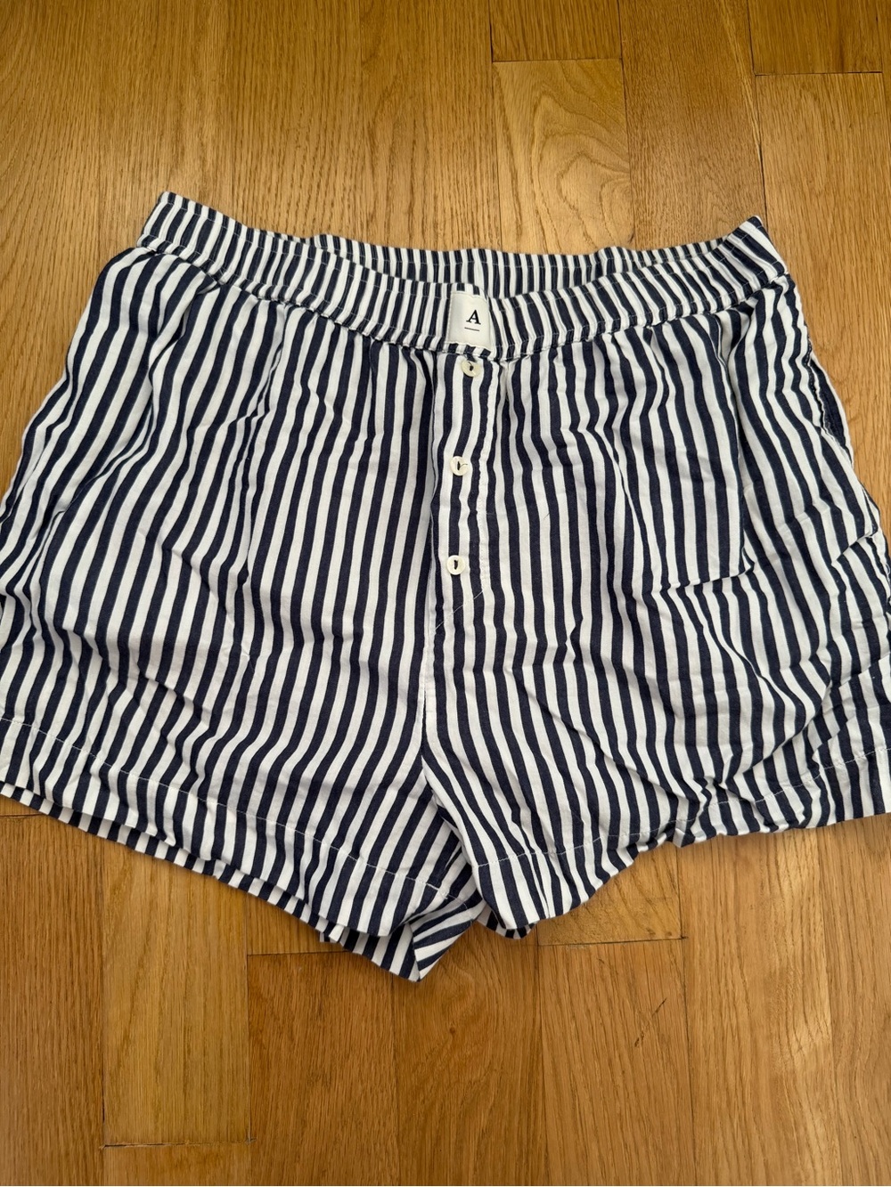 Anthropologie Navy & White Vertical Stripe Button Shorts